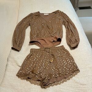 Gold metallic set with bodysuit top.